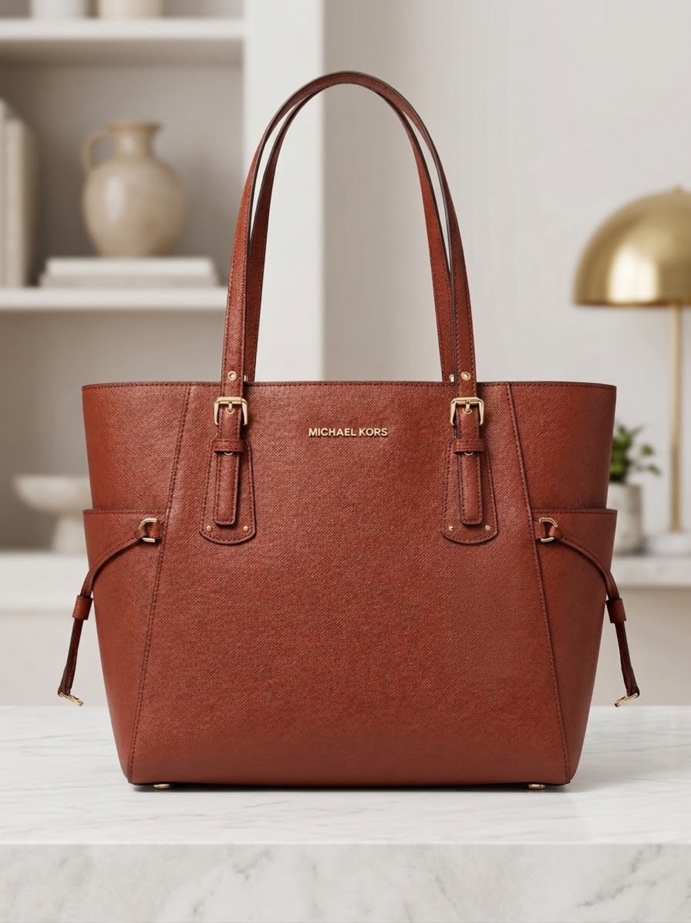 Michael Kors Chestnut Saffiano Leather Tote with Gold Hardware
